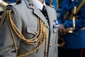 Close up on the formal uniform of the French Army, Ground Forces Armee de Terre, DGRIS Division during a ceremony
