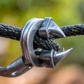 Metal Grappling Hook Secured on a Rope Royalty Free Stock Photo