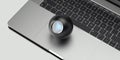 Close up of fortune teller magic ball on laptop, 3d rendering.