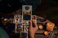 Close-up of a fortune teller reading tarot cards Royalty Free Stock Photo