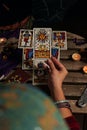 Close-up of a fortune teller reading tarot cards Royalty Free Stock Photo