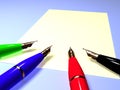 Close-up of fountain pens on a sheet of paper Royalty Free Stock Photo