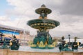 Fountain of River Commerce and Navigation in Place de la Concorde in the center of Paris France, on a summer day, with drops of