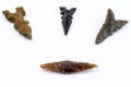 Close up of four arrowheads from the Nude Stone Age