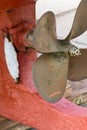 Close up of a four blades propeller of an old fishing boat. Tazones, Asturias Royalty Free Stock Photo