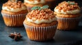 A close up of four cupcakes with a sprinkle of cinnamon on top Royalty Free Stock Photo