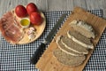 Ingredients to prepare ham toasts with tomato Royalty Free Stock Photo