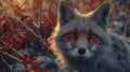 A close up of a fox with red eyes in the woods, AI Royalty Free Stock Photo