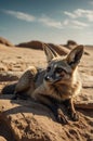 Bat-Eared Fox Lounging in the Desert Sunlight, Its Large Ears Alertly Perked Up Royalty Free Stock Photo