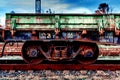 Close up fragment of old rusty train cargo wagon