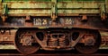 Close up fragment of old rusty train cargo wagon