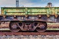 Close up fragment of old rusty train cargo wagon