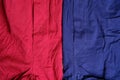 Close-up of fragments of men's underwear Red and blue underpants. Abstract background. Selective Royalty Free Stock Photo