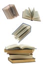 Reading concept with moving books on white background