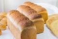 Close up of french bread rolls on the table. Royalty Free Stock Photo