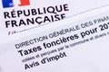 Close-up of a French property taxes notice (Avis d\'impÃÂ´t taxes fonciÃÂ¨res)