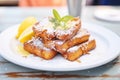 close-up of french toast dusted with powdered sugar Royalty Free Stock Photo