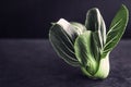 close up Fresh baby green bok choy on the black background , Royalty Free Stock Photo