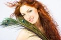 Close-up fresh bright lady with long red hair Royalty Free Stock Photo