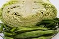 Close up on Fresh cabbage , beans, Green Chilli Organic vegetable background in freshness atmosphere