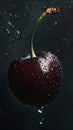 Close-up of a fresh cherry with water droplets on a dark background Royalty Free Stock Photo