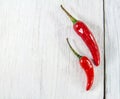 Close up fresh chili peppers on wooden background Royalty Free Stock Photo