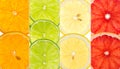 Close Up of Fresh Citrus Fruit Slices Orange Lime Lemon Grapefruit Vertical Pattern image Royalty Free Stock Photo