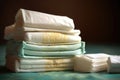 close-up of fresh, clean diapers and baby wipes