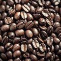 Close-up of fresh coffee beans and copy space full area, top view.