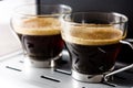 Close up fresh coffee in espresso machine Royalty Free Stock Photo