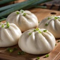 Close up of fresh delicious baozi, Chinese steamed meat bun