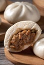 Close up of fresh delicious baozi, Chinese steamed meat bun