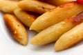 Close up,fresh dumplings,deep fried on plate Royalty Free Stock Photo