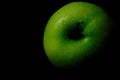 Close up fresh green Apple with water droplet isolated on black background Ã¢â¬â lowkey macro shoot Royalty Free Stock Photo
