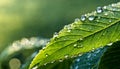 Close-up of fresh green leaf in water drops, macro view Royalty Free Stock Photo