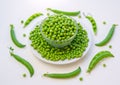 Close up fresh green peas in a glass bowl Royalty Free Stock Photo