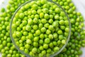 Close up fresh green peas in a glass bowl Royalty Free Stock Photo