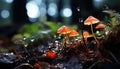 Close up of a fresh, green toadstool in the uncultivated forest generated by AI