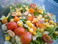 Close up of fresh and healthy salad made with fruits and vegetables in a container. Royalty Free Stock Photo