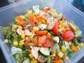 Close up of fresh and healthy salad made with fruits and vegetables in a container. Royalty Free Stock Photo