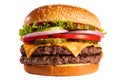 Close up fresh juicy beef and hamburger with cheese in white background Royalty Free Stock Photo