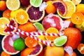 Close up of fresh juicy citrus fruits - oranges, mandarins, lemons and limes Royalty Free Stock Photo