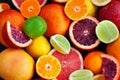 Close up of fresh juicy citrus fruits - oranges, mandarins, lemons and limes Royalty Free Stock Photo
