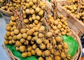 Close-up Fresh of Longan Thai fruit. Pile of Organic Longan tropical fruit. Royalty Free Stock Photo