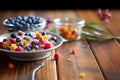 close-up of fresh mixed berries on a wooden table Royalty Free Stock Photo