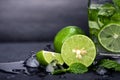 Close up the fresh mojito cocktail with fresh lime and mint leaf Royalty Free Stock Photo