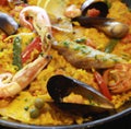 Close up of fresh paella created using generative ai technology