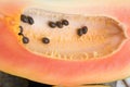 Close-up of fresh papaya halved