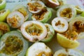 Close up fresh passion fruit on the table, Passion fruit is tropical fruit. Royalty Free Stock Photo