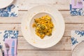 Close up of fresh pasta with lentil Royalty Free Stock Photo